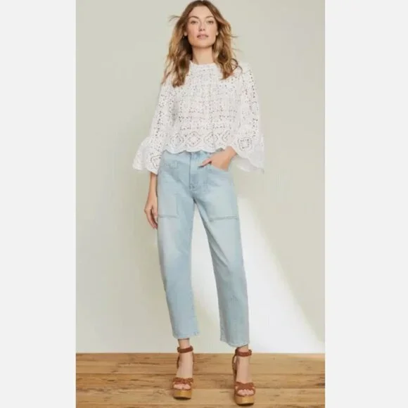 Veronica Beard Charlie Barrel Leg High Rise Jean In Aire Size 25